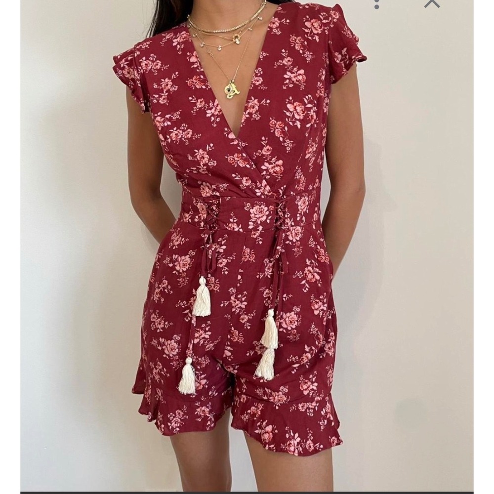 NWT Lost in Lunar Tamara Romper S Terracotta Floral Boho Tassel Fall Romance